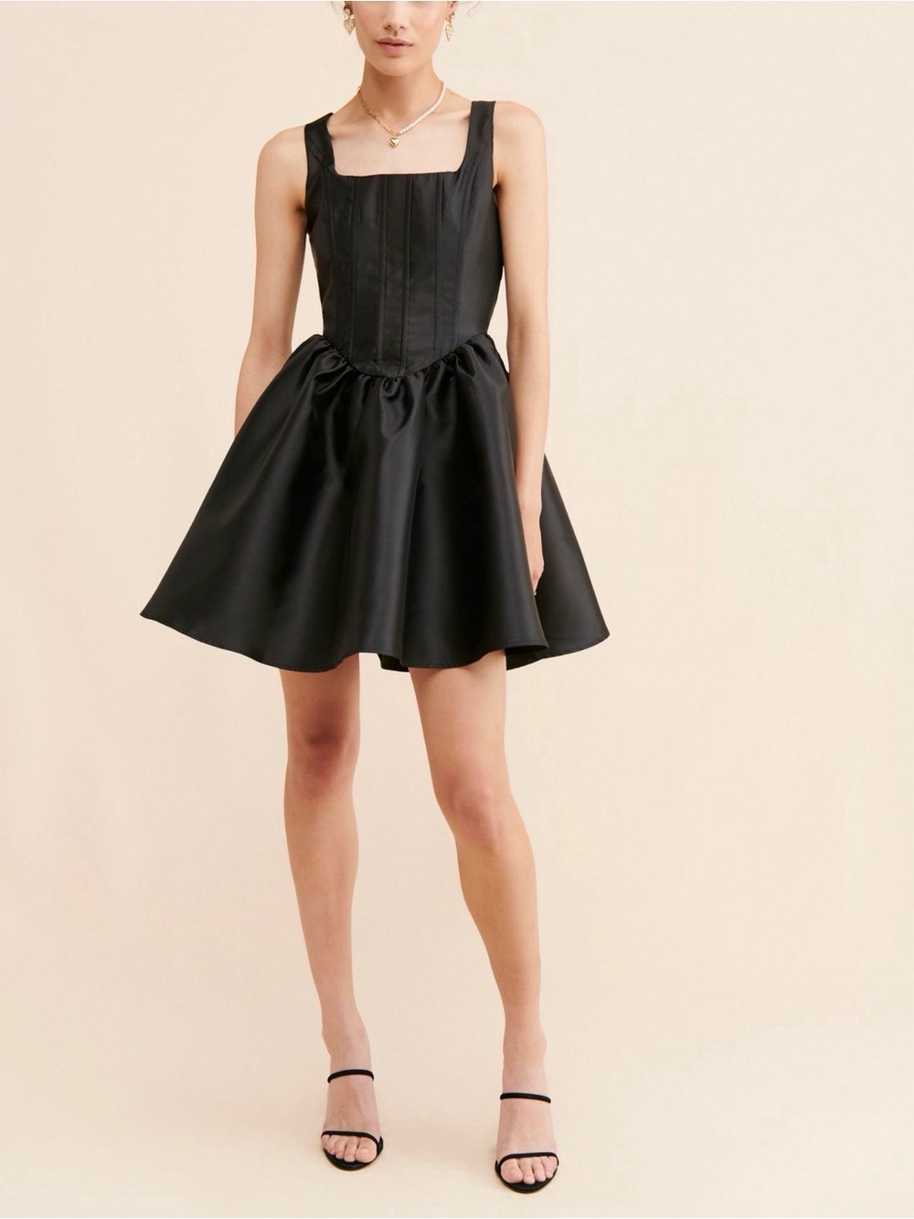 Glamorous Black Square-Neck Satin Mini Dress